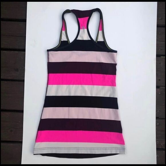 Lululemon Cool Racerback Pow Stripe Raspberry hot pink black -4 - Picture 6 of 9